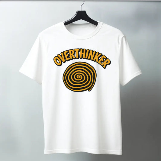 Overthinker Spiral – Black & Mustard Regular T-Shirt - White / S