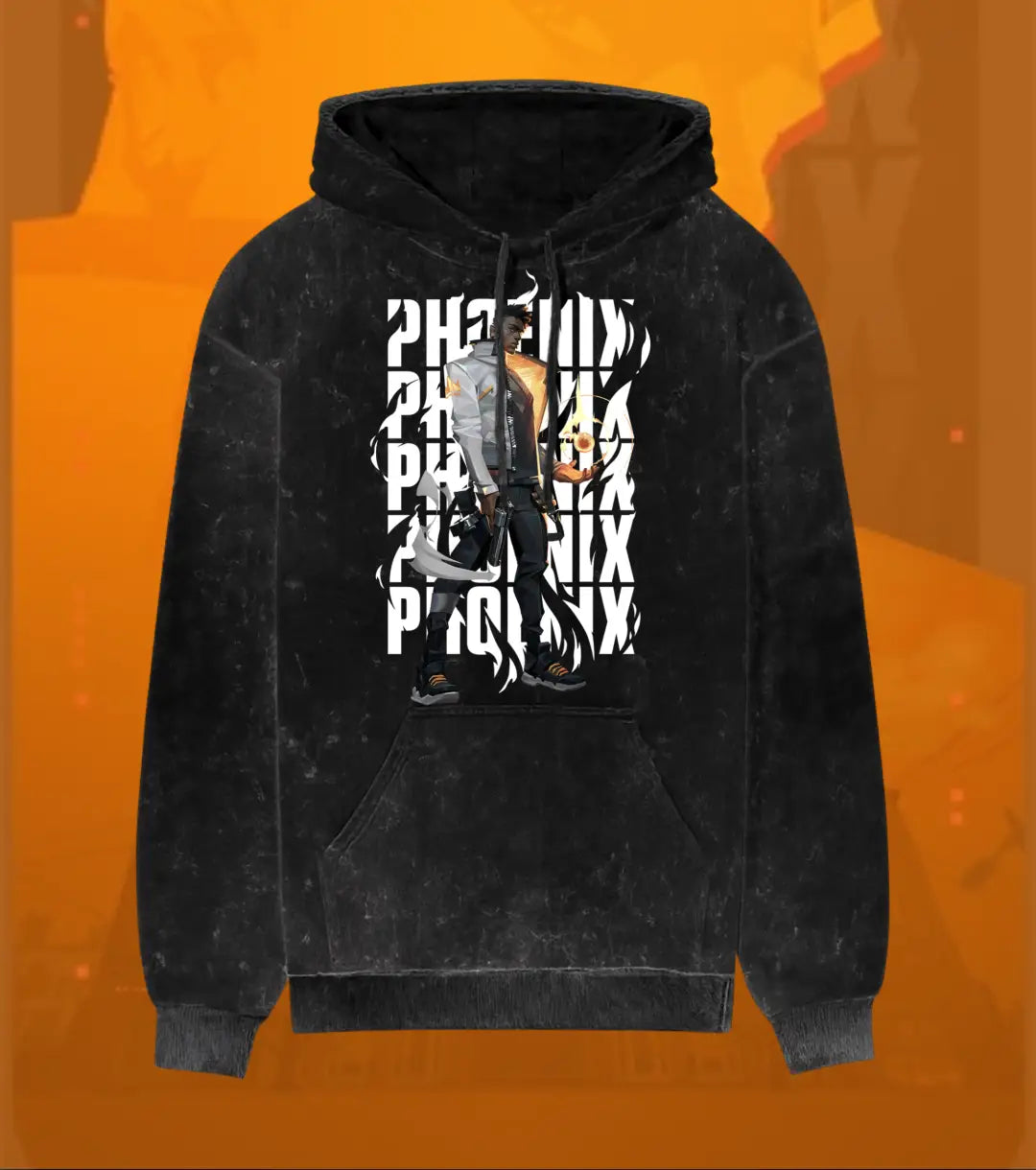 Phoenix – Blazing Rebirth Valorant Acid Wash Hoodie | Premium Gamer Streetwear - Black / XS - Valorant