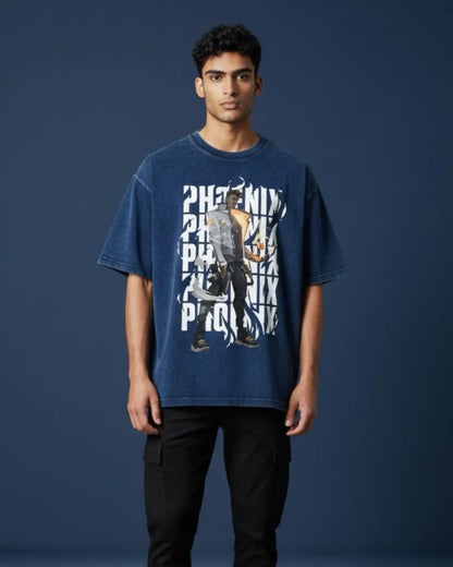 Phoenix – Blazing Rebirth Valorant Acid Wash Tee | Bold Gamer Streetwear - Navy / XS - Valorant