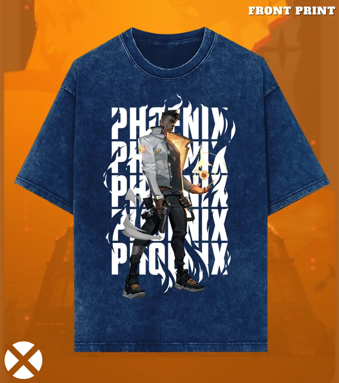 Phoenix – Blazing Rebirth Valorant Acid Wash Tee | Bold Gamer Streetwear - Valorant