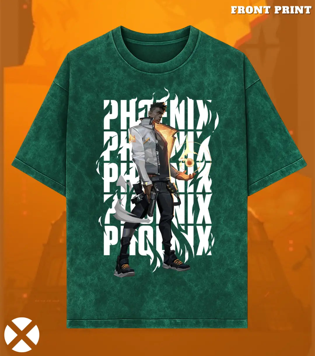 Phoenix – Blazing Rebirth Valorant Acid Wash Tee | Bold Gamer Streetwear - Valorant