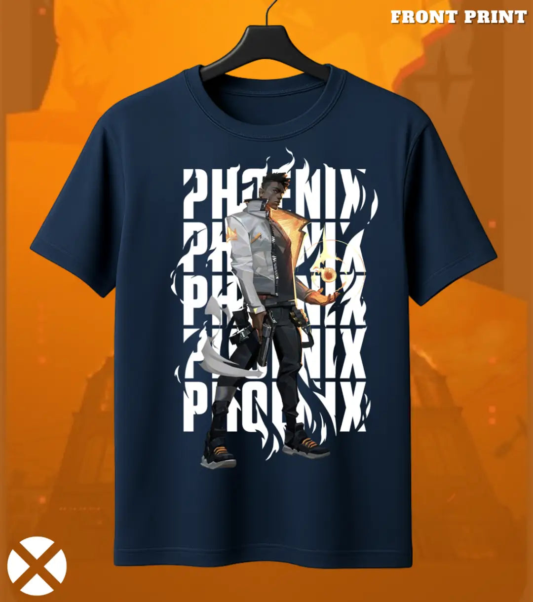 Phoenix - Flame Reborn Valorant T Shirt | Rise Reset Tee - Front Only / Navy / S - Valorant
