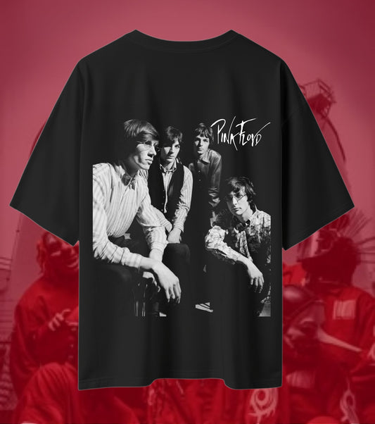 Pink Floyd Classic Band Portrait Graphic Oversized T-Shirt - Black