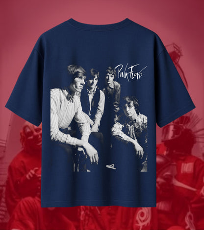 Pink Floyd Classic Band Portrait Graphic Oversized T-Shirt - Navy
