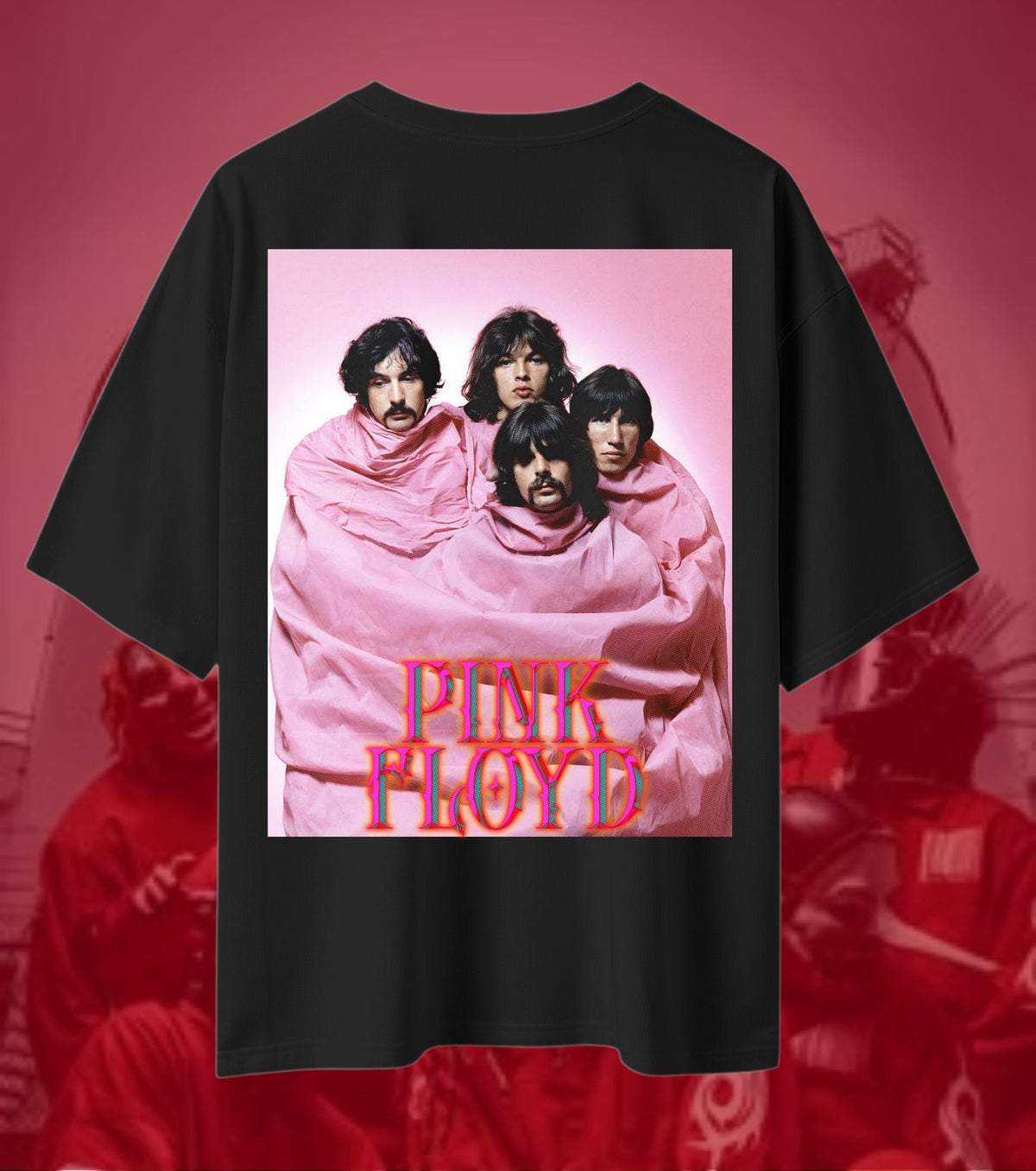 Pink Floyd Pink Suits Band Portrait Oversized T-Shirt - Black