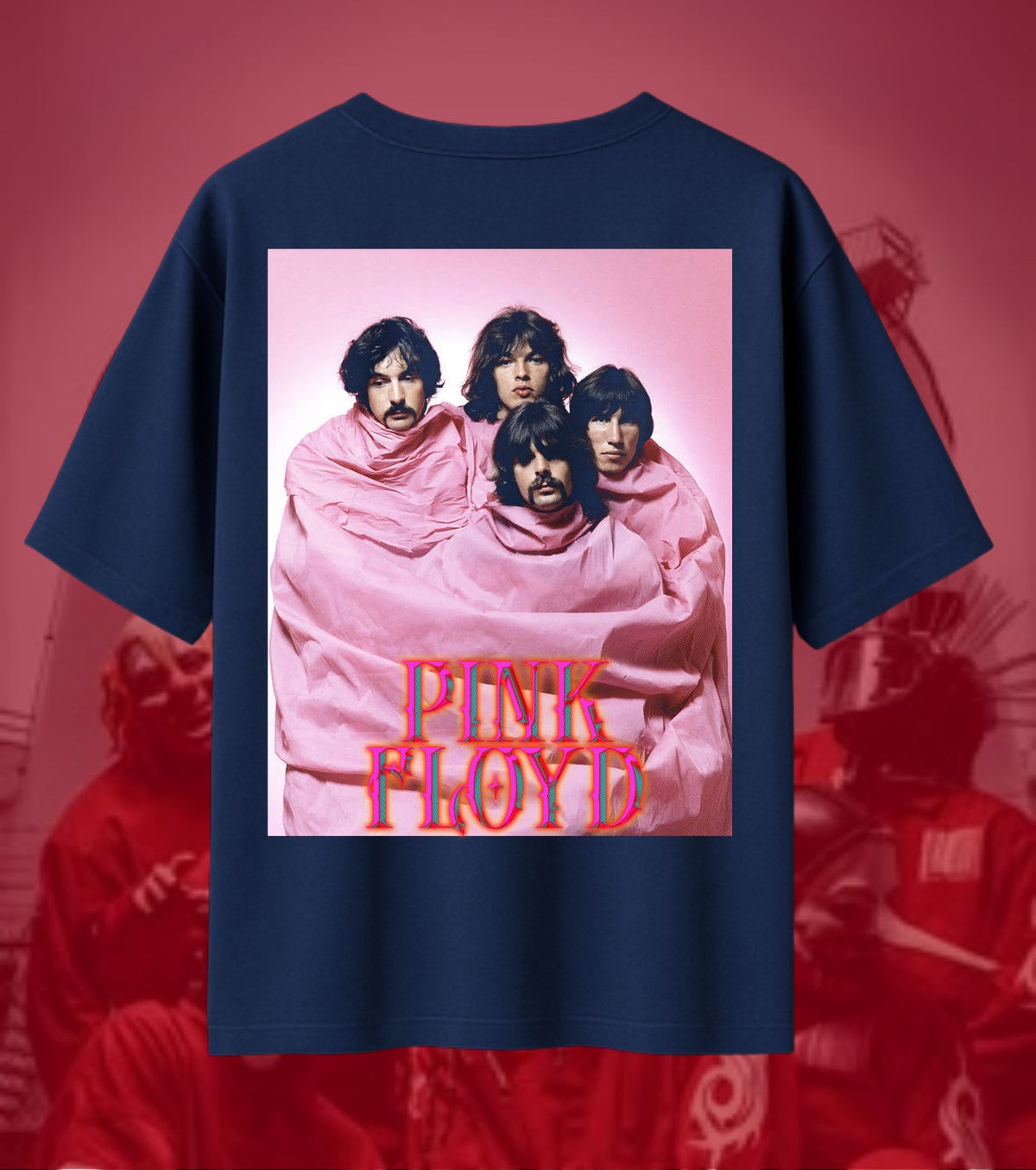 Pink Floyd Pink Suits Band Portrait Oversized T-Shirt - Navy