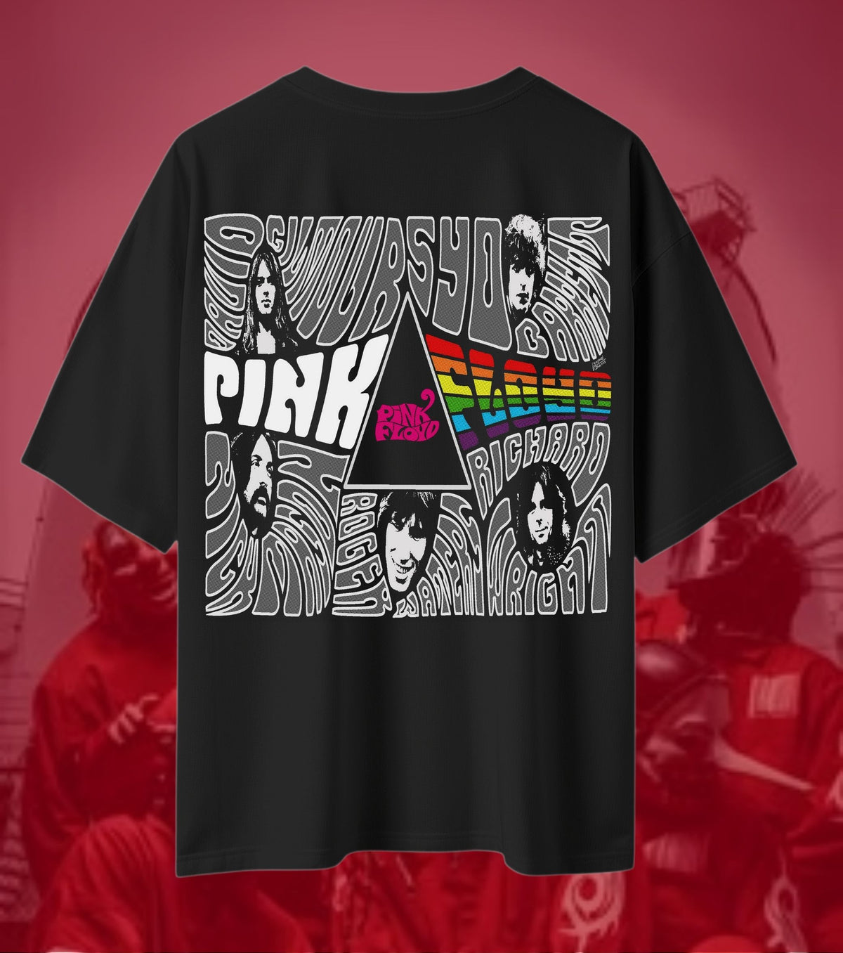 Pink Floyd Psychedelic Prism Collage Oversized T-Shirt - Black