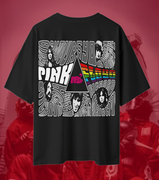 Pink Floyd Psychedelic Prism Collage Oversized T-Shirt - Black