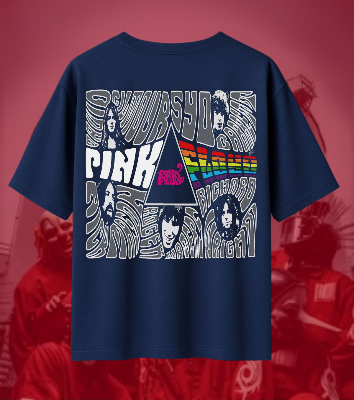 Pink Floyd Psychedelic Prism Collage Oversized T-Shirt - Navy