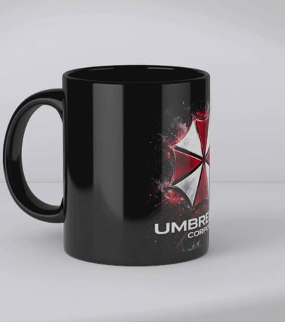 Resident Evil Umbrella Corporation Black Mug – Red & White Logo Gaming Coffee Cup