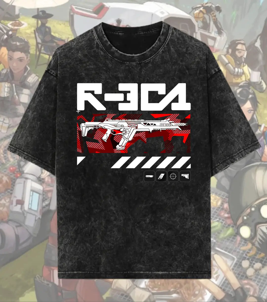 R-301 Carbine Tactical Tee – Apex Legends Inspired Gaming Oversized Acid-WashT-Shirt - Black / S - Apex legends