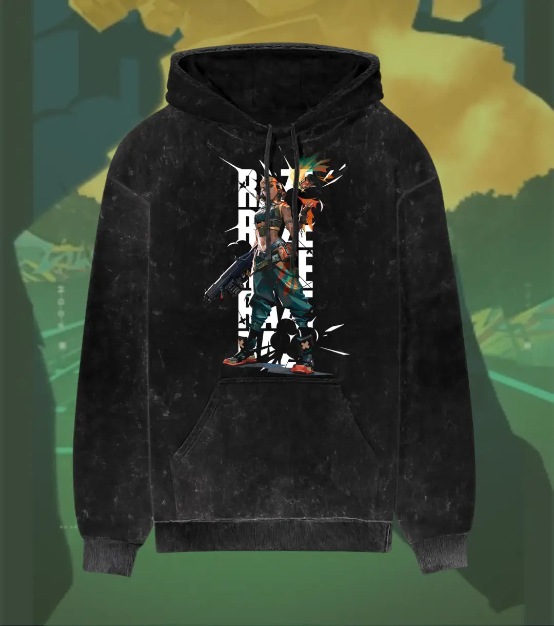 Raze – Blast Artist Valorant Acid Wash Hoodie | Premium Gamer Streetwear - Black / XS - Valorant