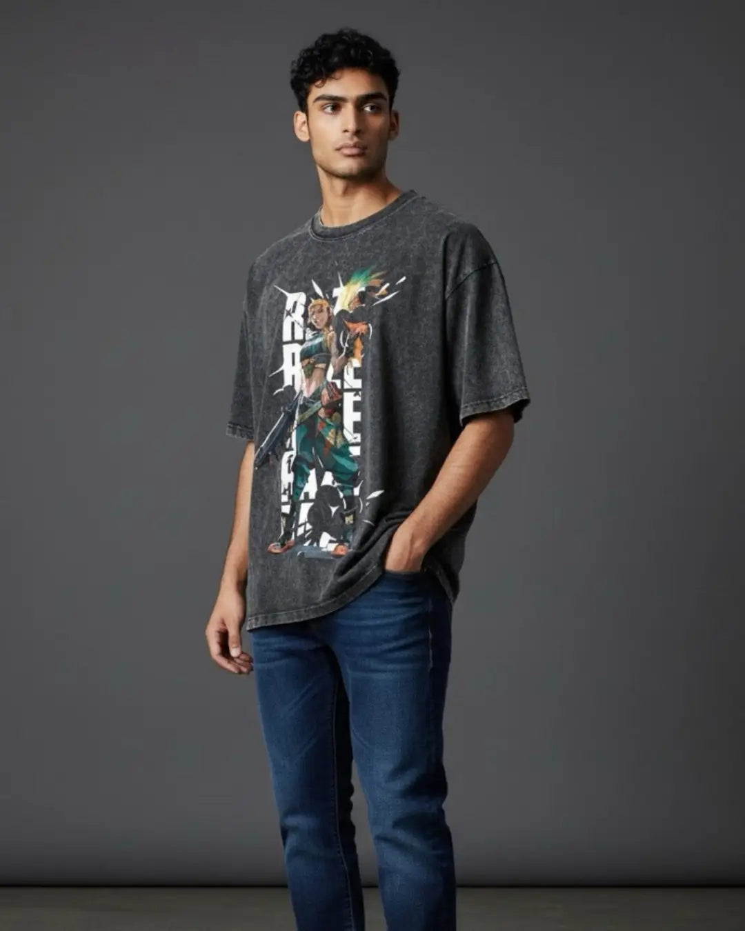 Raze – Blast Artist Valorant Acid Wash Tee | Bold Gamer Streetwear - Black / XS - Valorant
