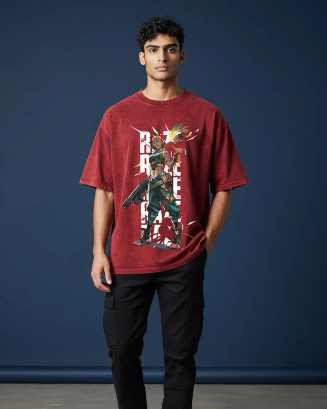 Raze – Blast Artist Valorant Acid Wash Tee | Bold Gamer Streetwear - Maroon / XS - Valorant