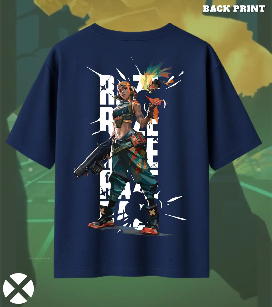 Raze – Blast Artist Valorant Oversized T Shirt | Bold Casual Energy - Navy / XS / 180GSM - Valorant