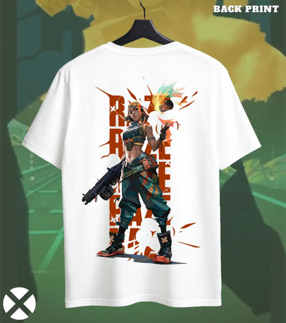 Raze - Boom Mode Valorant T Shirt | Loud & Legendary Tee - Back (Duel Print) / White / S - Valorant