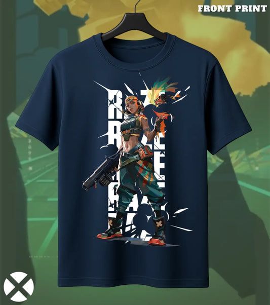 Raze - Boom Mode Valorant T Shirt | Loud & Legendary Tee - Front Only / Navy / S - Valorant
