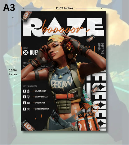 Raze Valorant Poster – Explosive Energy Wall Art | Bring the Boom to Your Wall - A3 - Valorant