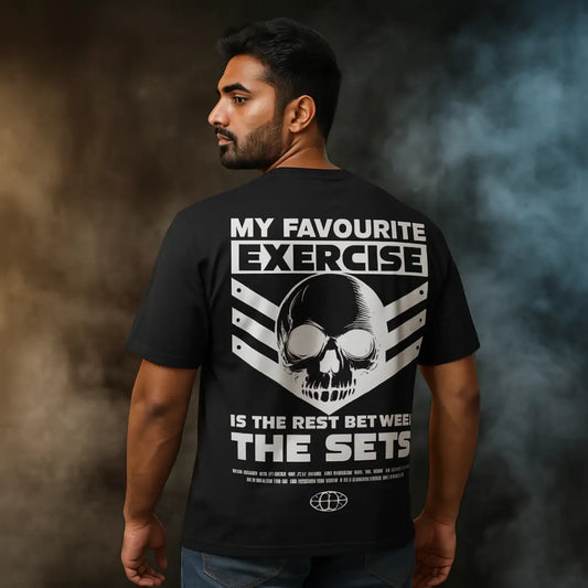 Rest Between Sets Skull Gym Tee – Black Edition Oversized