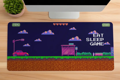 Retro Pixel “Eat Sleep Game” XL Mousepad – 80×33 cm - XL 80 x 33 Cm