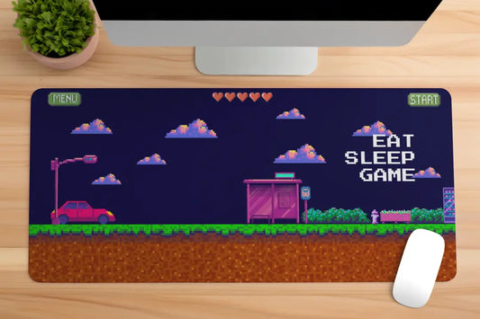 Retro Pixel “Eat Sleep Game” XL Mousepad – 80×33 cm