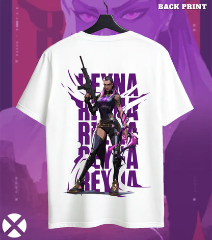 Reyna - Empress Mode Valorant T Shirt | Dominate Every Duel Tee - Back (Duel Print) / White / S - Valorant