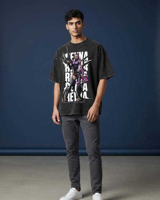 Reyna – Empress of Shadows Valorant Acid Wash Tee | Bold Gamer Streetwear - Black / XS - Valorant