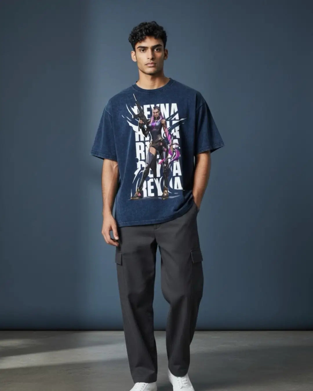 Reyna – Empress of Shadows Valorant Acid Wash Tee | Bold Gamer Streetwear - Navy / XS - Valorant