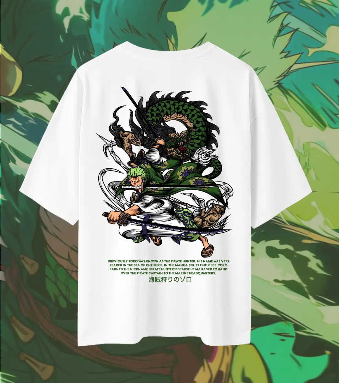Roronoa Zoro Oversized T-Shirt – Three Sword Style Anime Tee | Kaido Dragon Battle Print Streetwear - White / XS