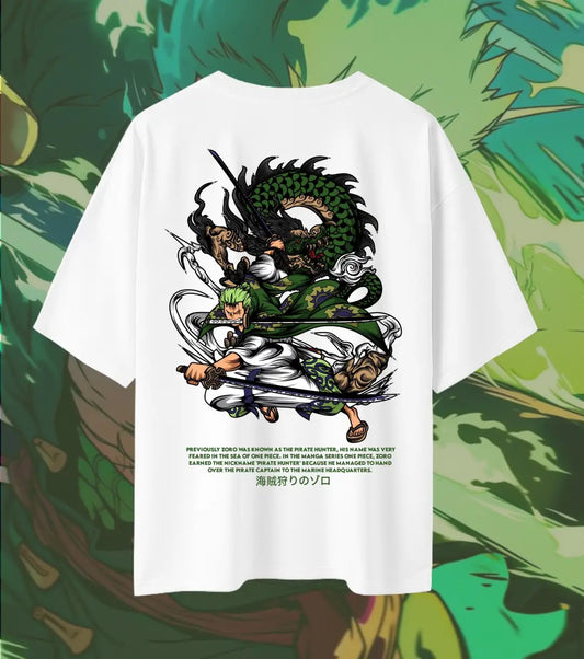 Roronoa Zoro Oversized T-Shirt – Three Sword Style Anime Tee | Kaido Dragon Battle Print Streetwear - White / XS