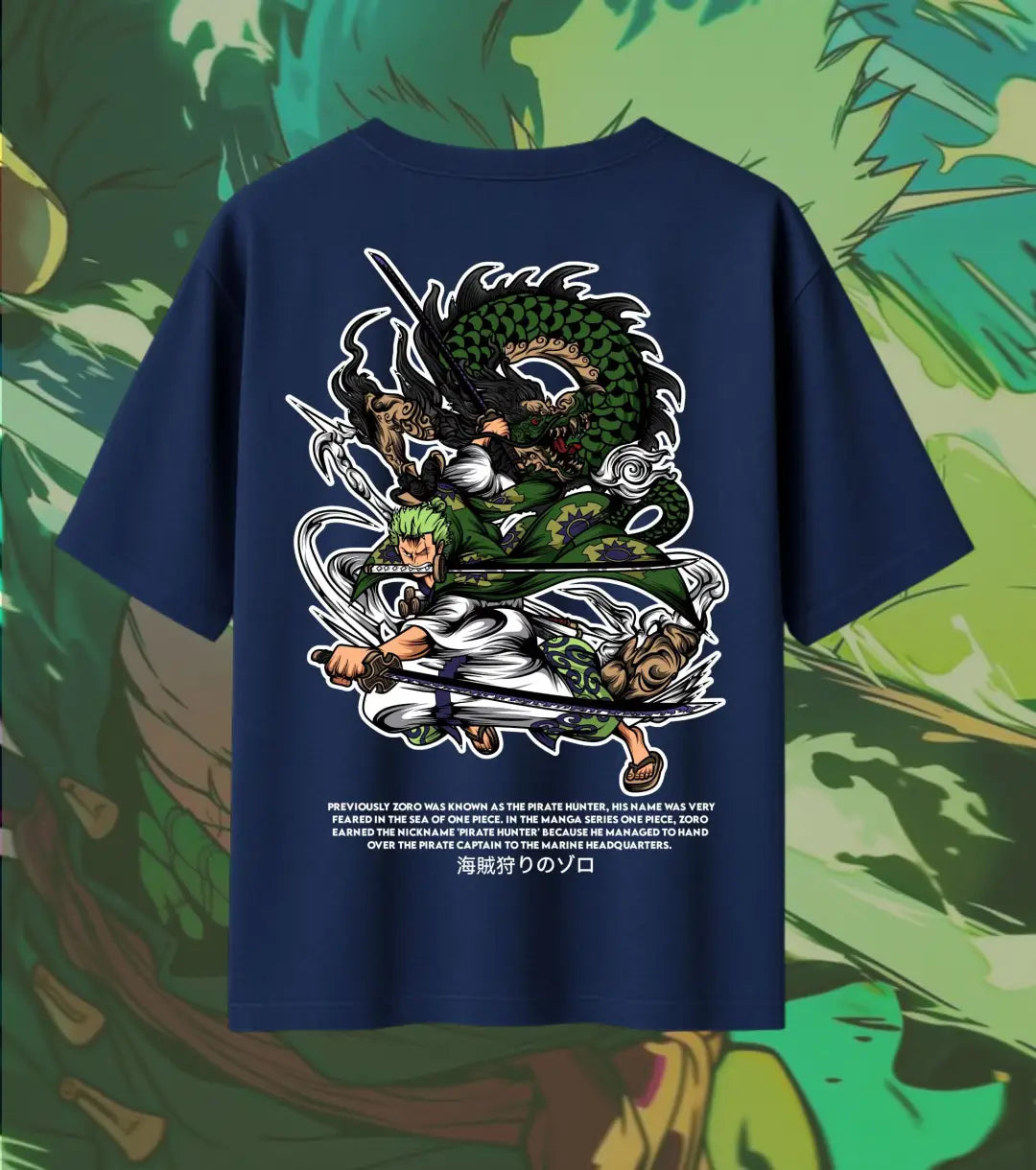 Roronoa Zoro Oversized T-Shirt – Three Sword Style Anime Tee | Kaido Dragon Battle Print Streetwear - Navy / XS