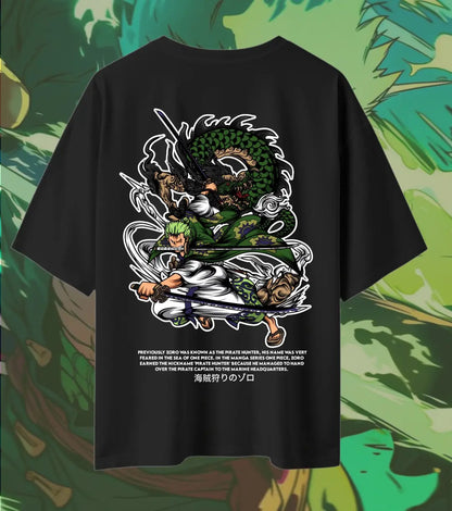 Roronoa Zoro Oversized T-Shirt – Three Sword Style Anime Tee | Kaido Dragon Battle Print Streetwear - Black / XS