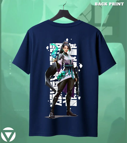 Sage - Guardian Calm Valorant T Shirt | Heal & Dominate Tee - Back (Duel Print) Navy / S - Valorant