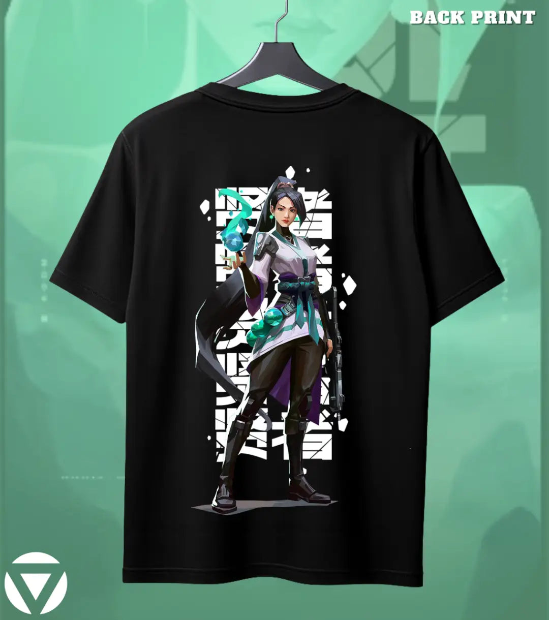 Sage - Guardian Calm Valorant T Shirt | Heal & Dominate Tee - Back (Duel Print) Black / S - Valorant