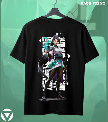 Sage - Guardian Calm Valorant T Shirt | Heal & Dominate Tee - Back (Duel Print) Black / S - Valorant