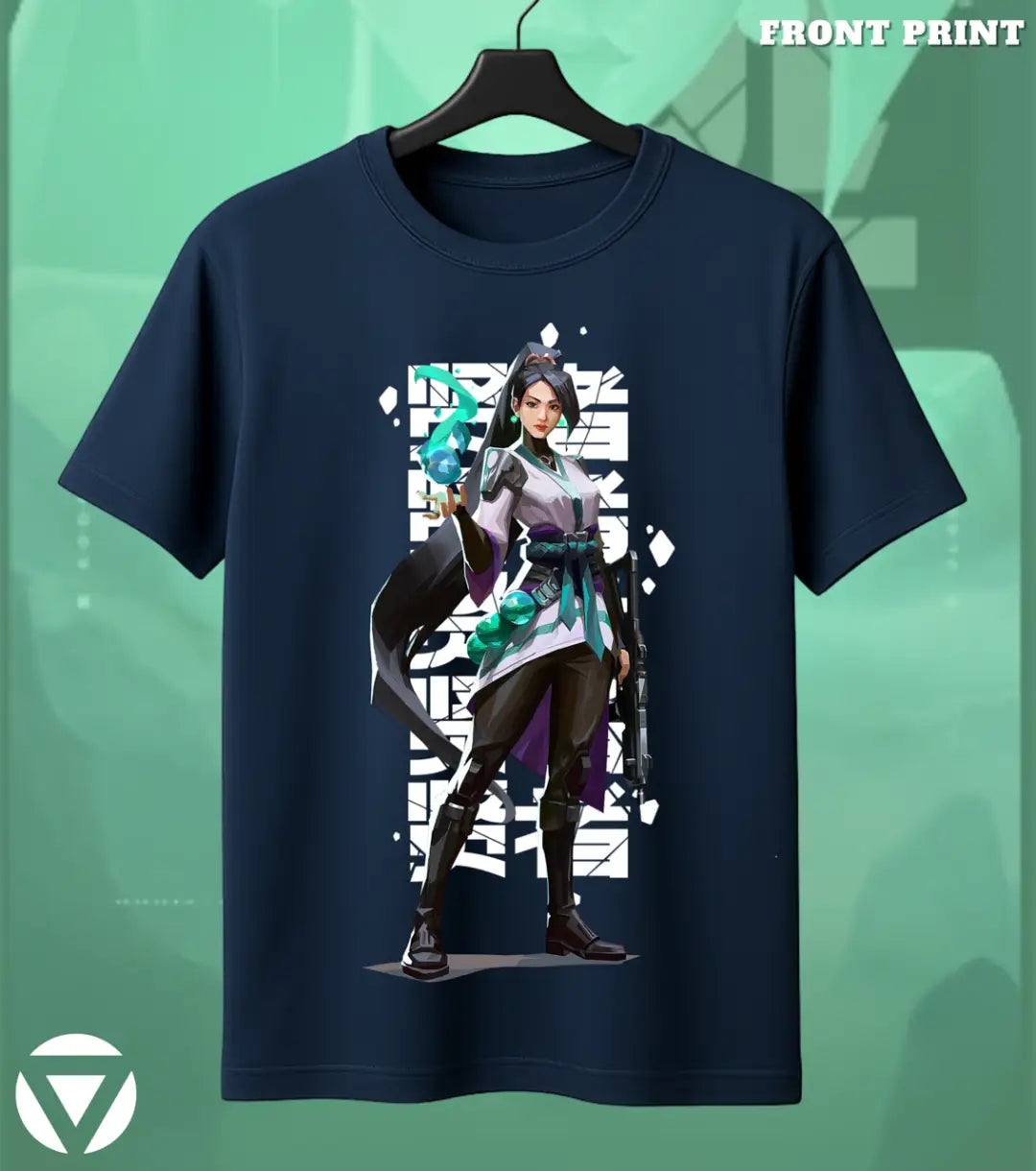 Sage - Guardian Calm Valorant T Shirt | Heal & Dominate Tee - Front Only / Navy / S - Valorant