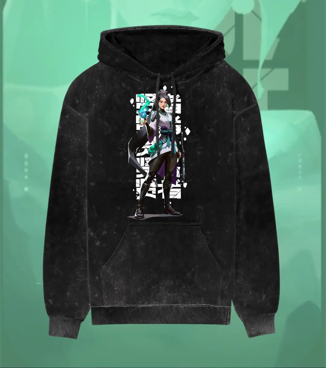 Sage – Guardian Spirit Valorant Acid Wash Hoodie | Premium Gamer Streetwear - Black / XS - Valorant