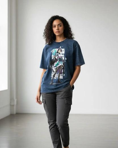 Sage – Guardian Spirit Valorant Acid Wash Tee | Bold Gamer Streetwear - Navy / XS - Valorant