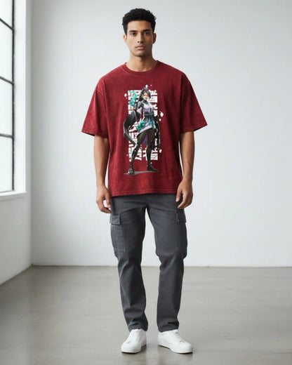 Sage – Guardian Spirit Valorant Acid Wash Tee | Bold Gamer Streetwear - Maroon / XS - Valorant