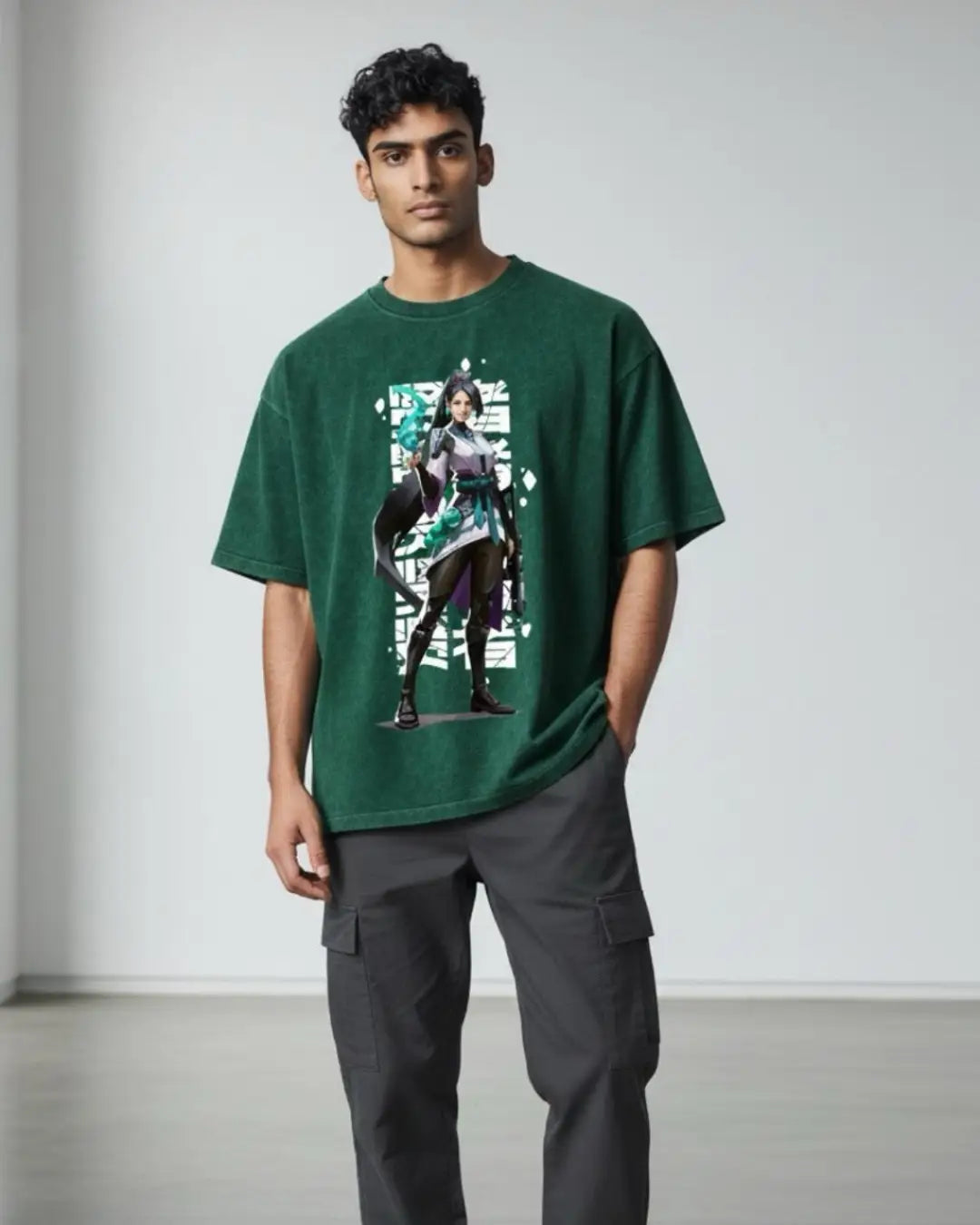 Sage – Guardian Spirit Valorant Acid Wash Tee | Bold Gamer Streetwear - Bottle Green / XS - Valorant