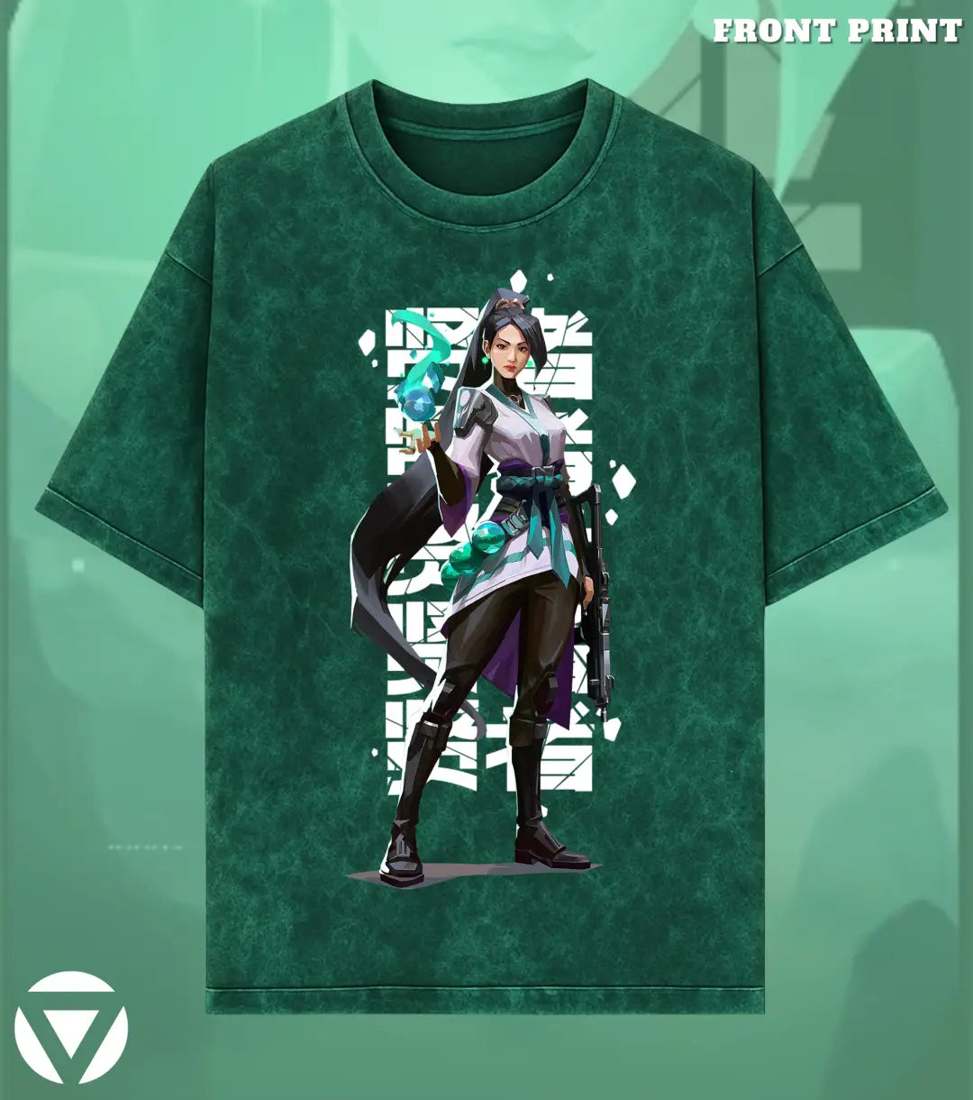 Sage – Guardian Spirit Valorant Acid Wash Tee | Bold Gamer Streetwear - Valorant