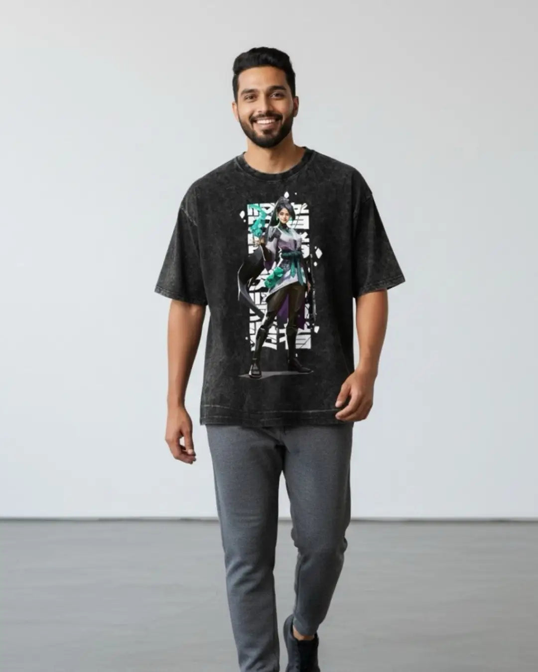 Sage – Guardian Spirit Valorant Acid Wash Tee | Bold Gamer Streetwear - Black / XS - Valorant