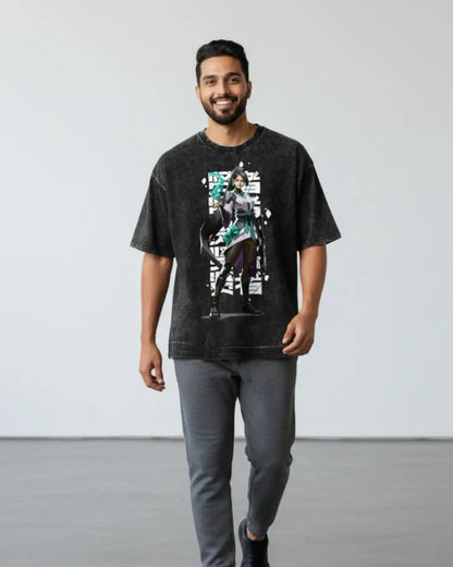 Sage – Guardian Spirit Valorant Acid Wash Tee | Bold Gamer Streetwear - Black / XS - Valorant