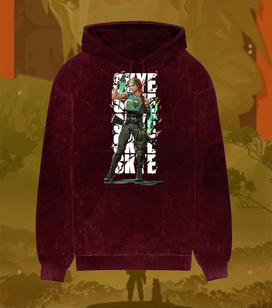 Skye – Nature’s Resolve Valorant Acid Wash Hoodie | Premium Gamer Streetwear - Maroon / XS - Valorant