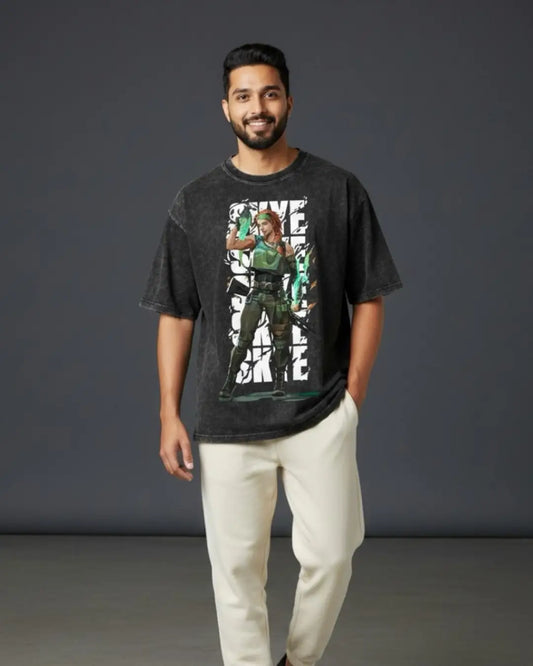 Skye – Nature’s Resolve Valorant Acid Wash Tee | Bold Gamer Streetwear - Black / XS - Valorant
