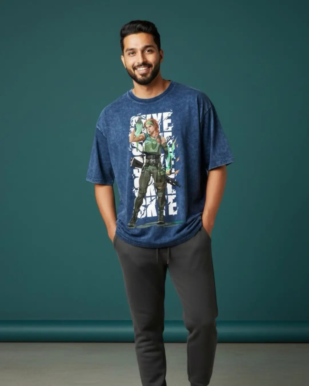 Skye – Nature’s Resolve Valorant Acid Wash Tee | Bold Gamer Streetwear - Navy / XS - Valorant