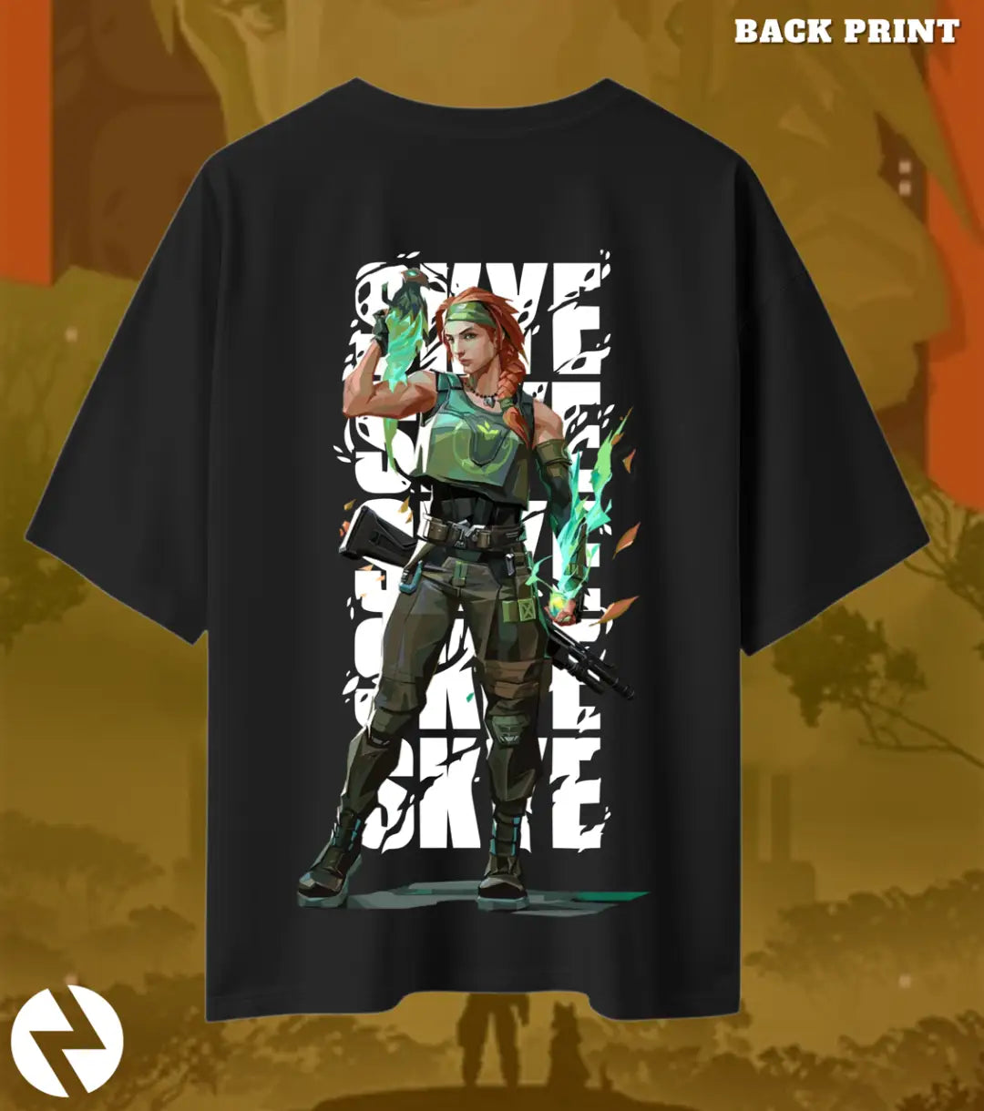 Skye – Nature’s Resolve Valorant Oversized T Shirt | Heavyweight Streetwear - Black / XS / 180GSM - Valorant
