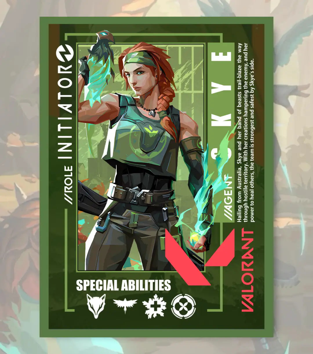 Skye Valorant Poster – Nature’s Guardian Wall Art | Fresh Energy for Gamer Spaces - A4 / Bottle Green - Valorant