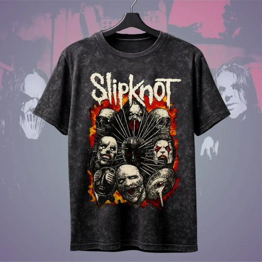 Slipknot Inferno Mask Acid Wash Tee - Black / S - Music Enthusiast