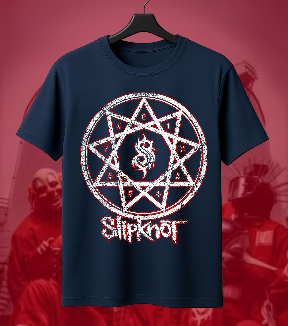 Slipknot Pentagram Skull Graphic Regular T-Shirt navy front